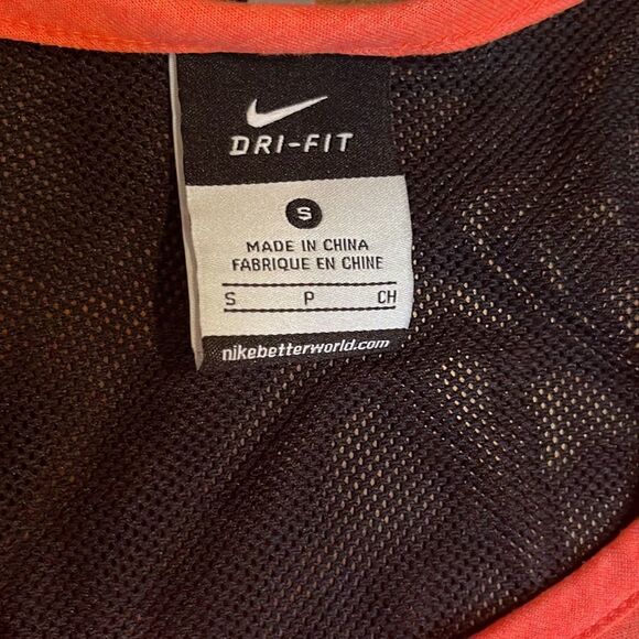Nike Dri-Fit Long Sleeve Tangerine Orange Black Mesh Workout Shirt Sz S - Picture 2 of 8